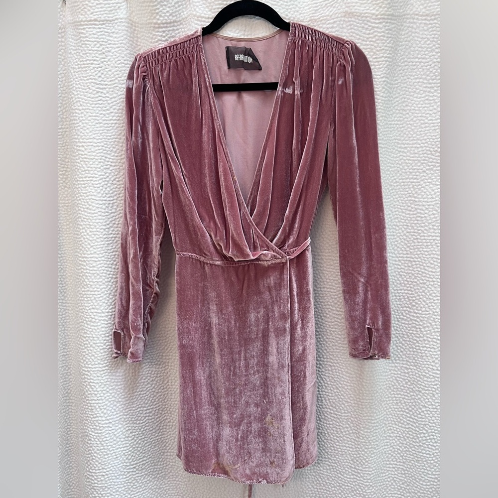 REFORMATION PINK BLUSH XS VELVET DRESS